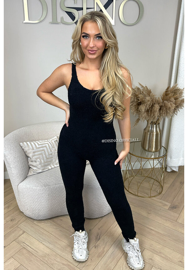 BLACK - 'STORMI SET' - PREMIUM QUALITY SOFT TEDDY JUMPSUIT + VEST