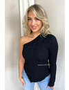 BLACK - 'CABLE LILLY TOP' - ASSYMETRIC CABLE KNITTED LONG ONE ARM TOP