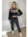 DARK GREY - 'LOS ANGELES TRACKSUIT' - ACID WASHED CARGO JOGGER + CROPPED SWEATER SET