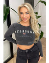 GREY - 'MELBOURNE TOP' - LONG SLEEVE CROPPED TOP