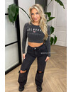 WASHED BLACK - 'LONDON' - STRETCH RIPPED KNEE BOYFRIEND JEANS - 3329