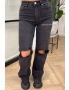 WASHED BLACK - 'LONDON' - STRETCH RIPPED KNEE BOYFRIEND JEANS - 3329