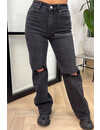 WASHED BLACK - 'LONDON' - STRETCH RIPPED KNEE BOYFRIEND JEANS - 3329