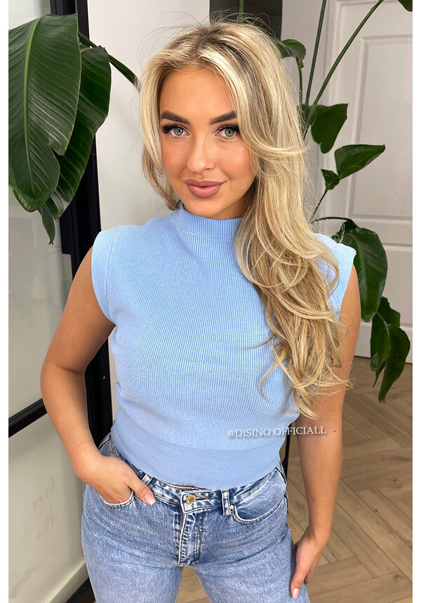 LIGHT BLUE - 'CLEO' - BOYFRIEND PUFF SHOULDER TOP