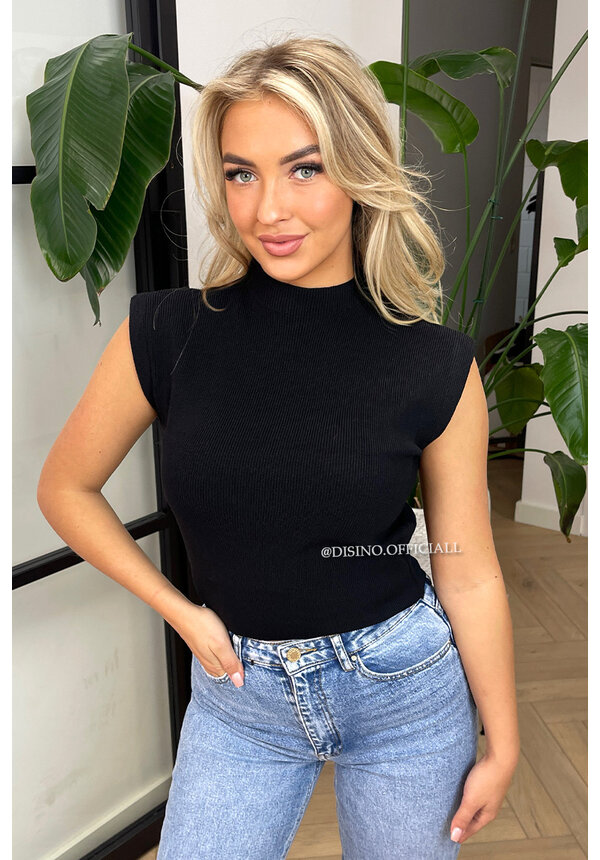 BLACK - 'CLEO' - BOYFRIEND PUFF SHOULDER TOP