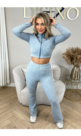 LIGHT BLUE - 'KIARA SET' - SOFT VEST+ FLARED PANTS TWO PIECE SET