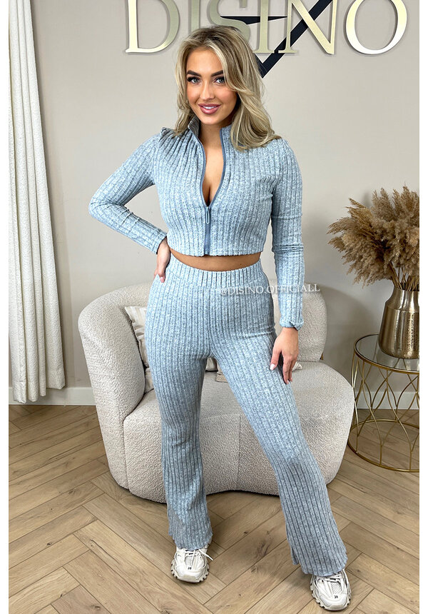 LIGHT BLUE - 'KIARA SET' - SOFT VEST+ FLARED PANTS TWO PIECE SET