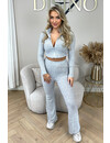 GREY - 'KIARA SET' - SOFT VEST+ FLARED PANTS TWO PIECE SET