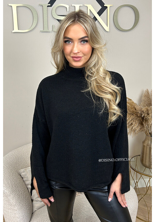 BLACK - 'LAVELLA' - SUPER SOFT SPLIT SLEEVE KNIT