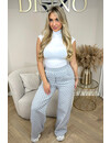 GREY - 'VALENCIA PANTS' - INSPIRED DESIGNER LOGO WIDE LEG PANTS