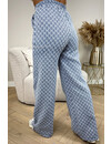 BLUE - 'VALENCIA PANTS' - INSPIRED DESIGNER LOGO WIDE LEG PANTS