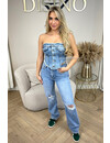 BLUE - 'JAMILY' - FRINGE SUPER STRETCH DENIM CORSET TOP