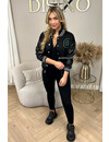 BLACK - 'NICKI' - LEATHER SLEEVES VARSITY JACKET