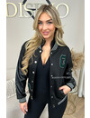 BLACK - 'NICKI' - LEATHER SLEEVES VARSITY JACKET