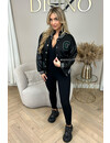 BLACK - 'NICKI' - LEATHER SLEEVES VARSITY JACKET