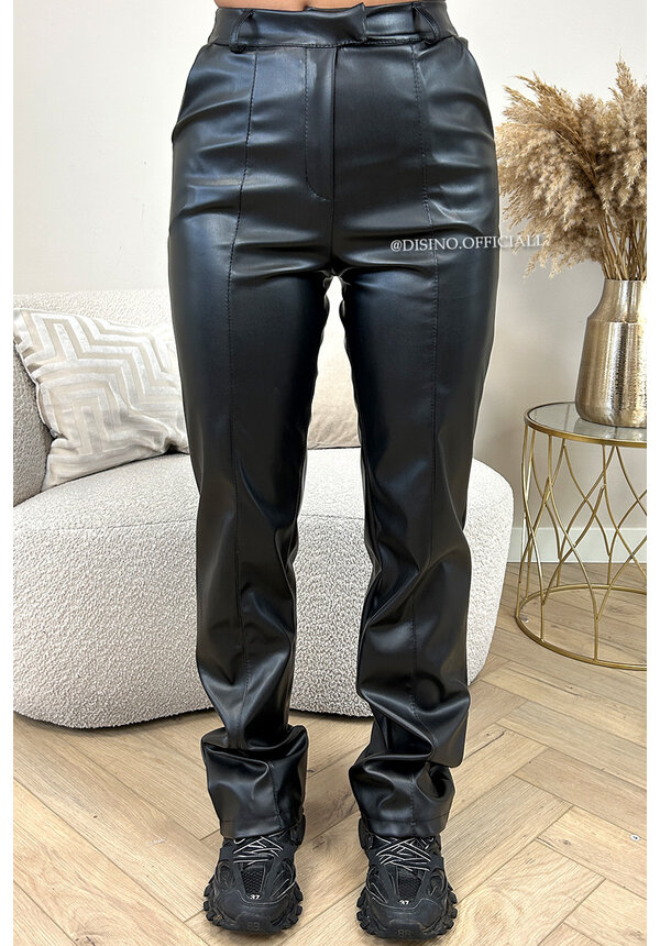 BLACK - 'MILA LEATHER' - HIGH WAIST VEGAN LEATHER STRAIGHT LEG PANTS