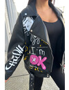 BLACK - 'NIKKI JACKET' - OVERSIZED EXCLUSIVE GRAFFITI LEATHER JACKET