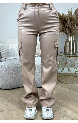 NUDE - 'CARGO SKYE' - VEGAN LEATHER STRETCH CARGO PANTS 