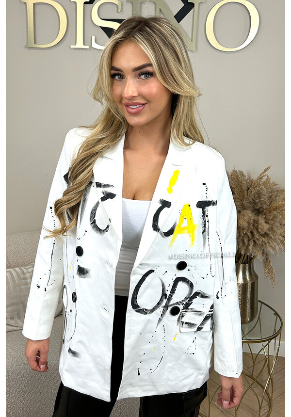 WHITE - 'NAOMY' - EXCLUSIVE GRAFFITI DESIGNER BLAZER