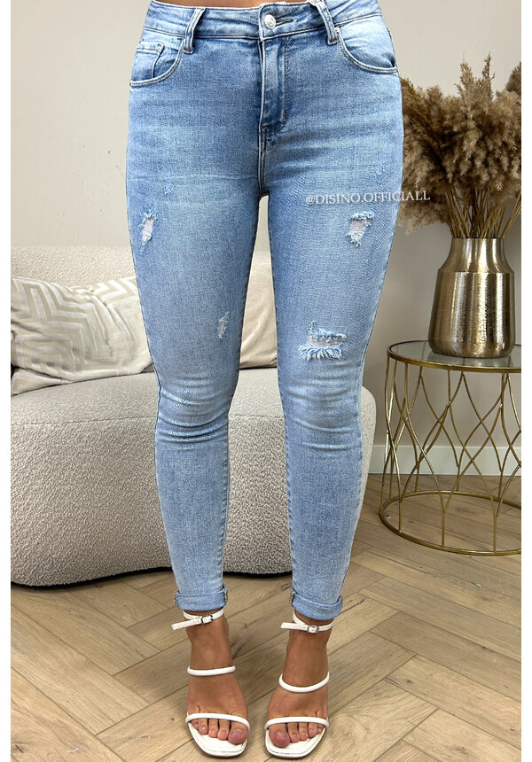 LIGHT BLUE - SUPER STRETCH PERFECT HIGH WAIST RIPPED SKINNY JEANS - 5265