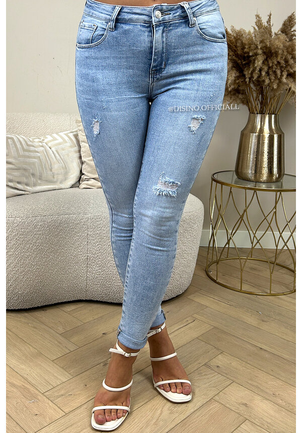 LIGHT BLUE - SUPER STRETCH PERFECT HIGH WAIST RIPPED SKINNY JEANS - 5265