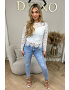 WHITE - 'WENDY TOP' - CROCHET LACE LONG SLEEVE TOP
