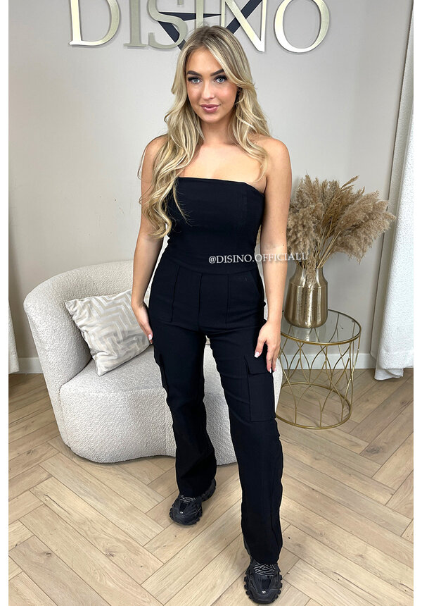 BLACK - 'VIENNA' - SUPER STRETCH CARGO JUMPSUIT