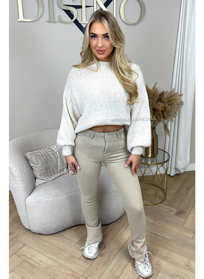 BEIGE - '082' - SUPER STRETCH HIGH WAIST SKINNY JEANS SIDE SPLIT - 082