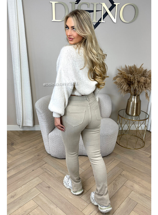 BEIGE - '082' - SUPER STRETCH HIGH WAIST SKINNY JEANS SIDE SPLIT - 082