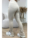 BEIGE - '082' - SUPER STRETCH HIGH WAIST SKINNY JEANS SIDE SPLIT - 082