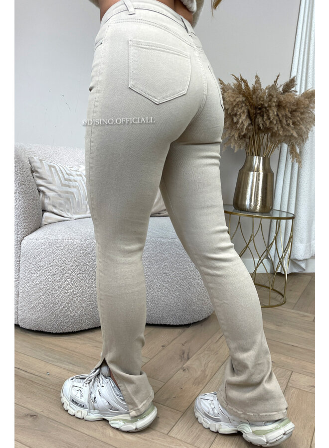 BEIGE - '082' - SUPER STRETCH HIGH WAIST SKINNY JEANS SIDE SPLIT - 082