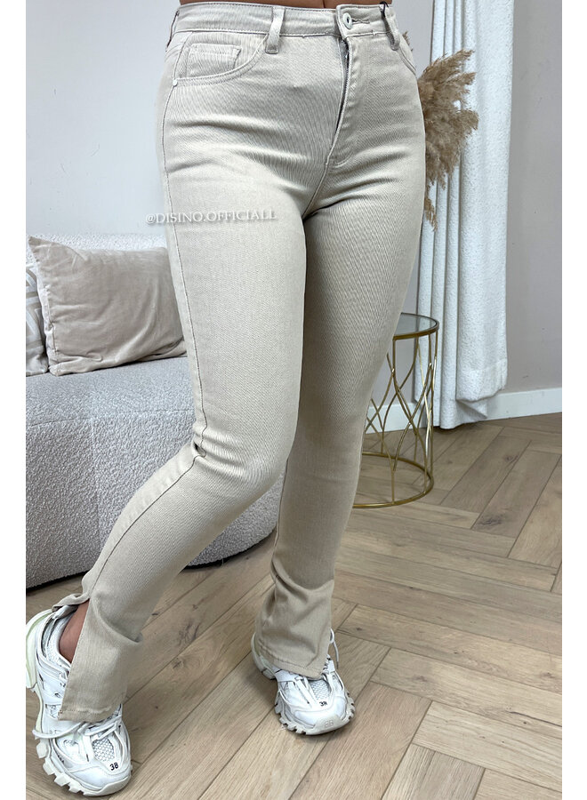 BEIGE - '082' - SUPER STRETCH HIGH WAIST SKINNY JEANS SIDE SPLIT - 082