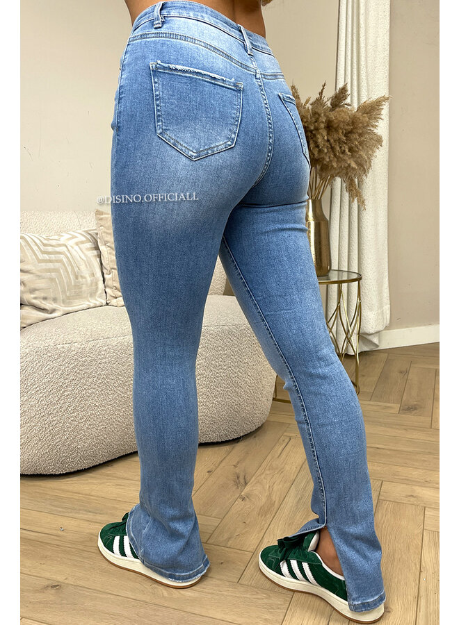 LIGHT BLUE - '016' - SUPER STRETCH HIGH WAIST SKINNY JEANS SIDE SPLIT - 016