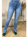 LIGHT BLUE - '016' - SUPER STRETCH HIGH WAIST SKINNY JEANS SIDE SPLIT - 016