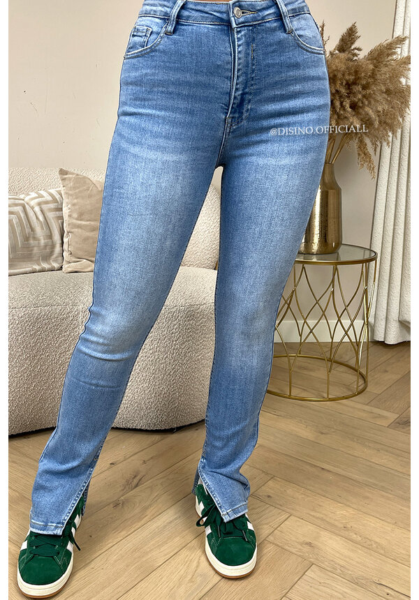 LIGHT BLUE - '016' - SUPER STRETCH HIGH WAIST SKINNY JEANS SIDE SPLIT - 016