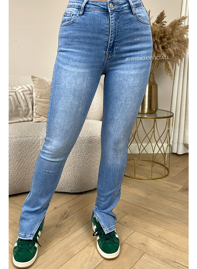 LIGHT BLUE - '016' - SUPER STRETCH HIGH WAIST SKINNY JEANS SIDE SPLIT - 016