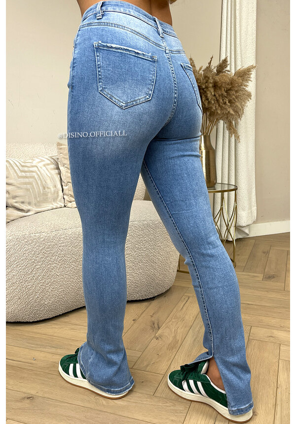 LIGHT BLUE - '016' - SUPER STRETCH HIGH WAIST SKINNY JEANS SIDE SPLIT - 016