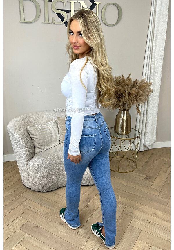 LIGHT BLUE - '016' - SUPER STRETCH HIGH WAIST SKINNY JEANS SIDE SPLIT - 016