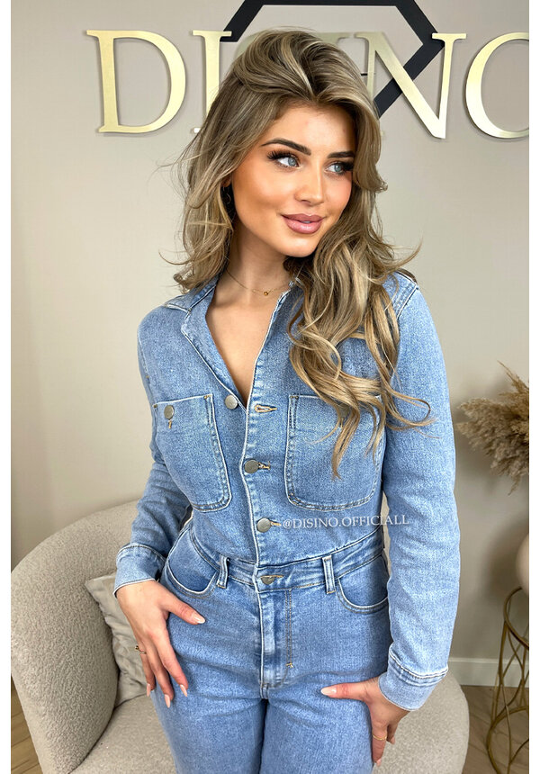 BLUE - 'YAEL JUMPSUIT' - PREMIUM QUALITY SUPER STRETCH DENIM JUMPSUIT