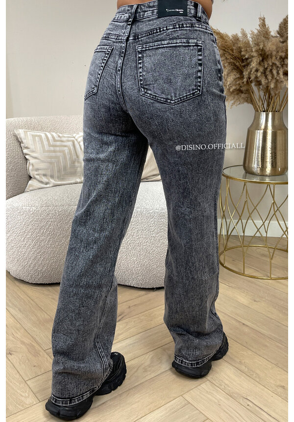 QUEEN HEART JEANS - DARK GREY - 'HOUSTON' - SUPER STRETCH WIDE LEG JEANS - 3556