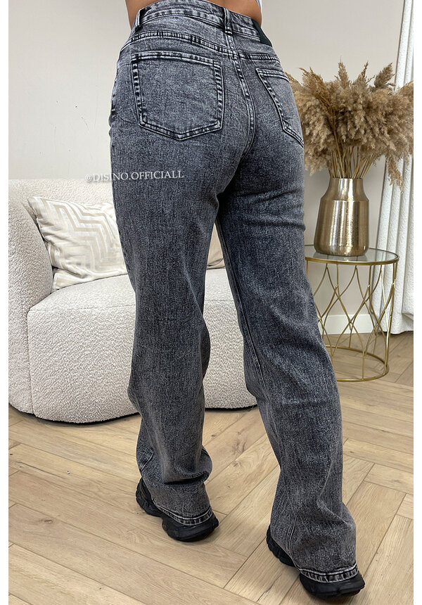 QUEEN HEART JEANS - DARK GREY - 'HOUSTON' - SUPER STRETCH WIDE LEG JEANS - 3556