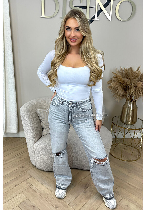 LIGHT GREY - 'MANCHESTER' - STRETCH RIPPED KNEE BOYFRIEND JEANS - 3210