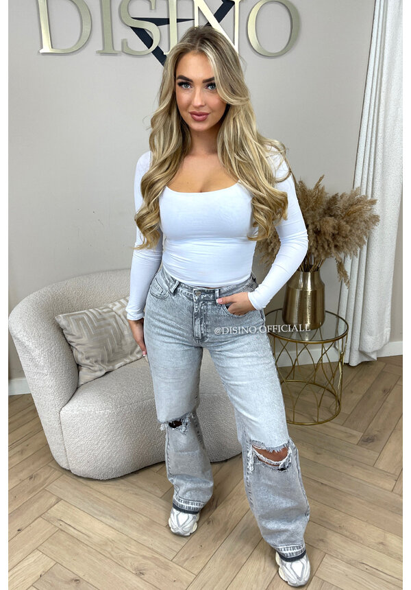 LIGHT GREY - 'MANCHESTER' - STRETCH RIPPED KNEE BOYFRIEND JEANS - 3210