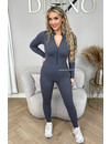 DARK GREY - 'TYRA V2' - SUPER SHAPING RIBBED ZIPPER SEAMLESS JUMPSUIT