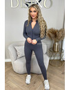 DARK GREY - 'TYRA V2' - SUPER SHAPING RIBBED ZIPPER SEAMLESS JUMPSUIT