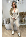 BEIGE - 'TYRA V2' - SUPER SHAPING RIBBED ZIPPER JUMPSUIT