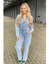 LIGHT BLUE - 'KENZIE JUMPSUIT' - STRETCH LONG SLEEVE DENIM ZIPPER JUMPSUIT