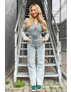 VINTAGE BLUE - 'KENZIE JUMPSUIT' - STRETCH LONG SLEEVE DENIM ZIPPER JUMPSUIT