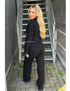 BLACK - 'KENZIE JUMPSUIT' - STRETCH LONG SLEEVE DENIM ZIPPER JUMPSUIT