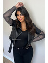 BLACK - 'DIAMOND SLEEVE BIKER' - EXCLUSIVE DIAMONDS SLEEVE LEATHER BIKER JACKET